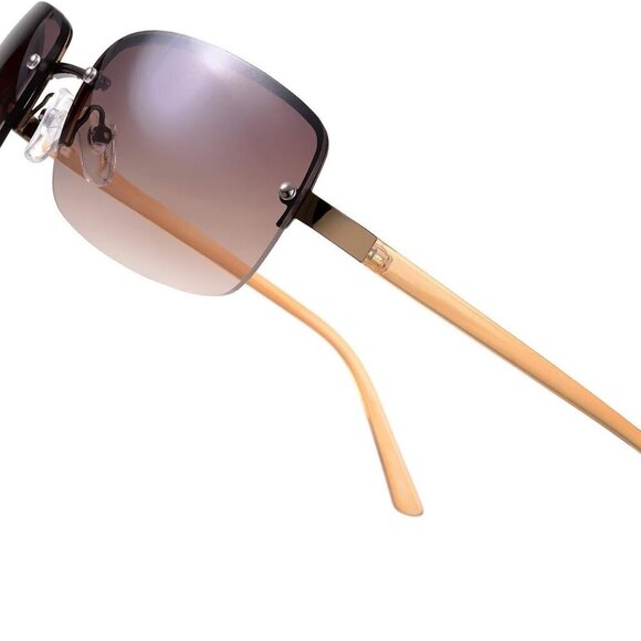 Other - Minimalist Semi-rimless Rectangular Sunglasses for Men Women - Exquisite Packagi